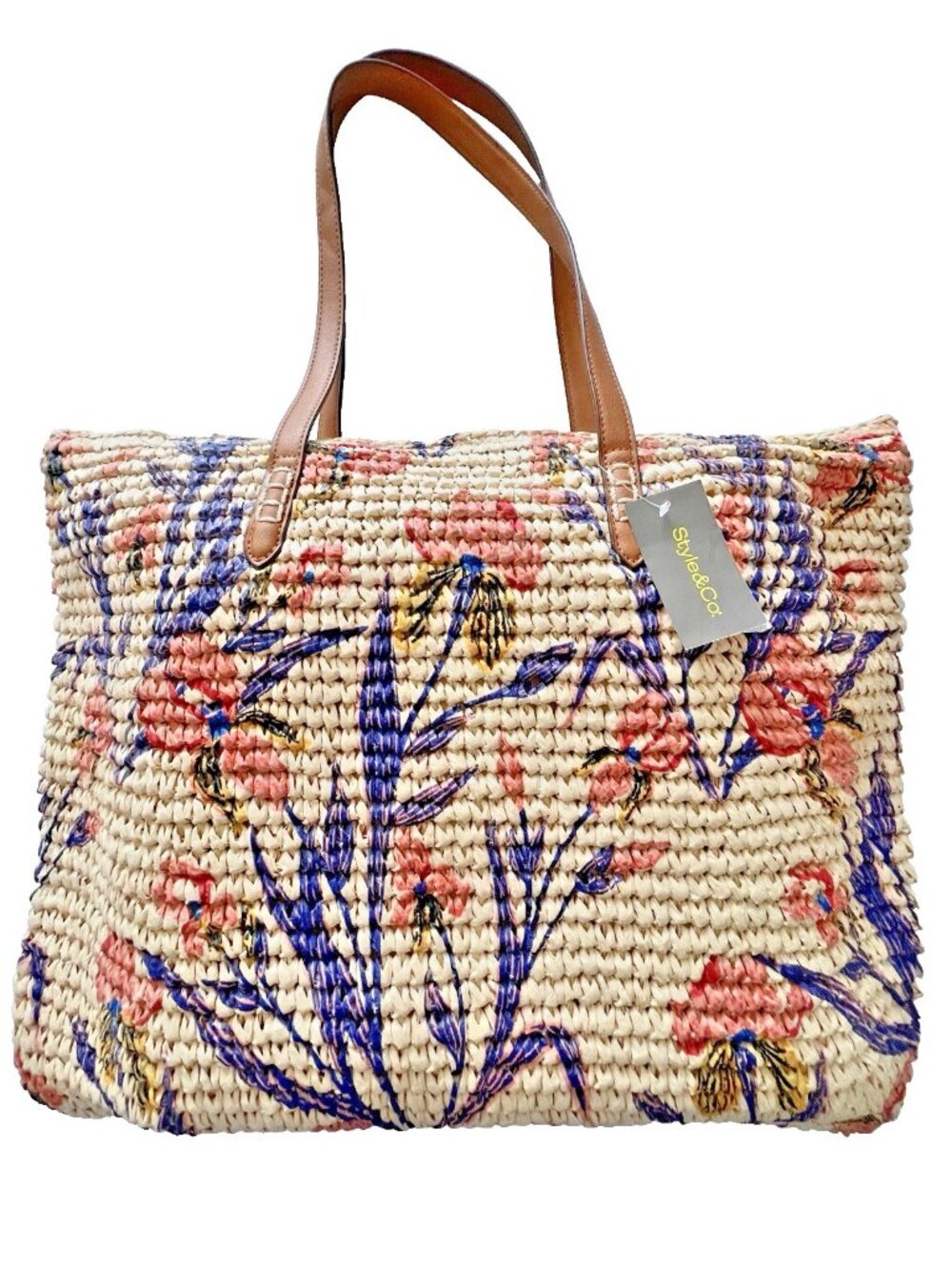 Printed Straw Floral TOTE Style & Co Lyra Blooms EXTRA Large Floral Beach Pool